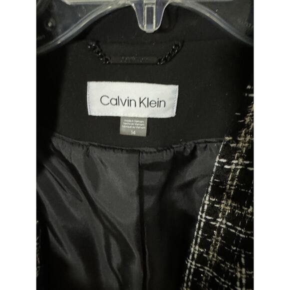 Calvin Klein Women’s Tweed One-button Blazer Jacket Black White Yellow NWOT Sz14 - Picture 6 of 8